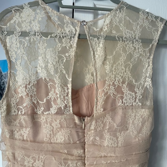 Classy Ivory and Tan Sheer Cocktail Dress - Picture 4 of 9